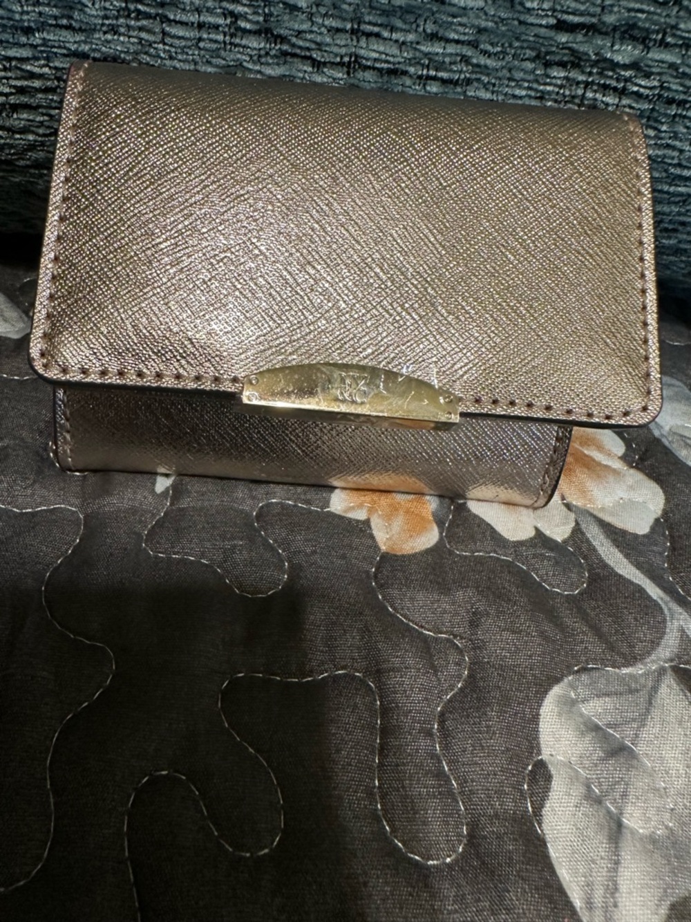 Metallic Bronze Wristlet Clutch with Gold Accent